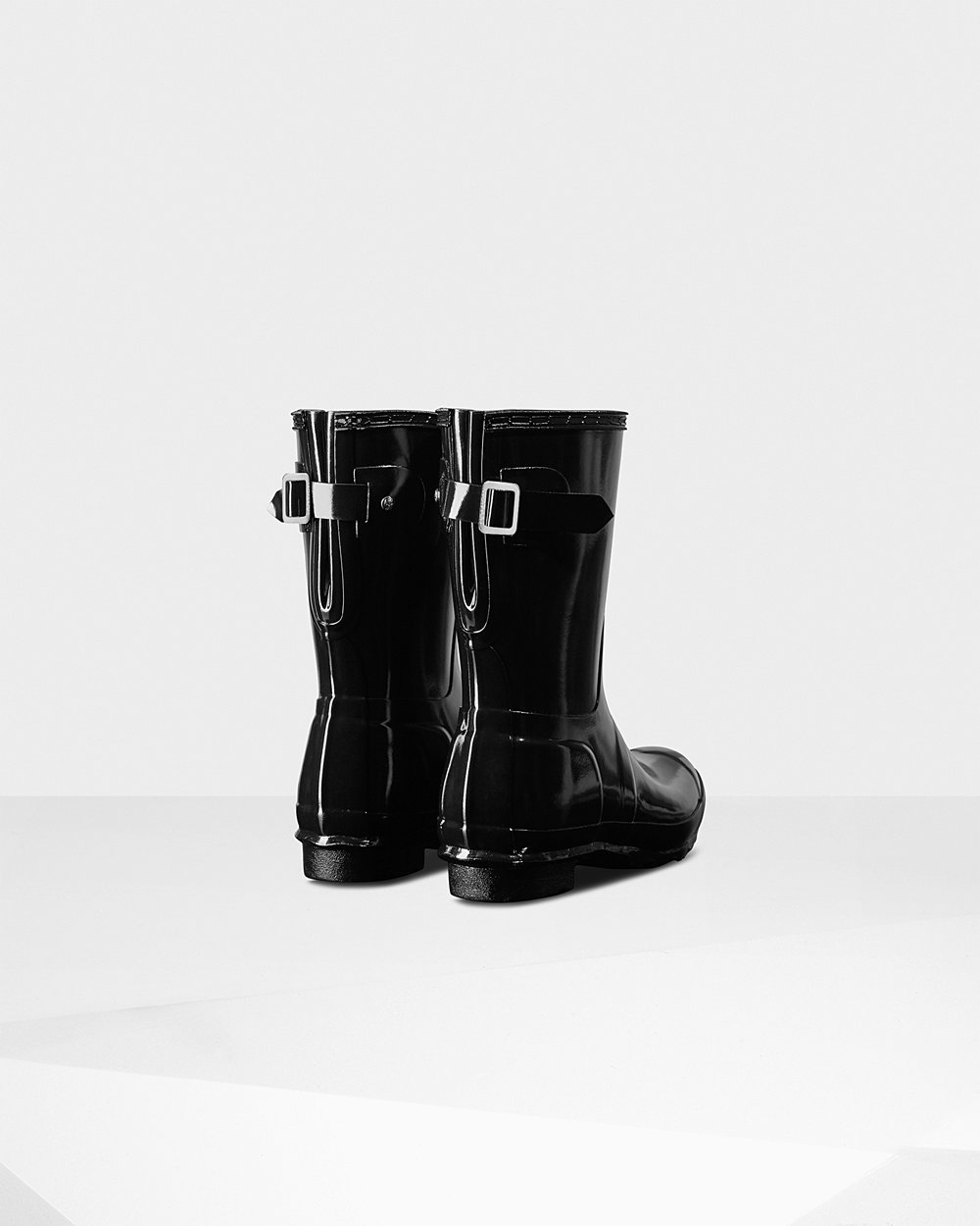 Bottes Courtes de Pluie Hunter Original Back Adjustable Gloss Femme Noir MFIZCAU-79